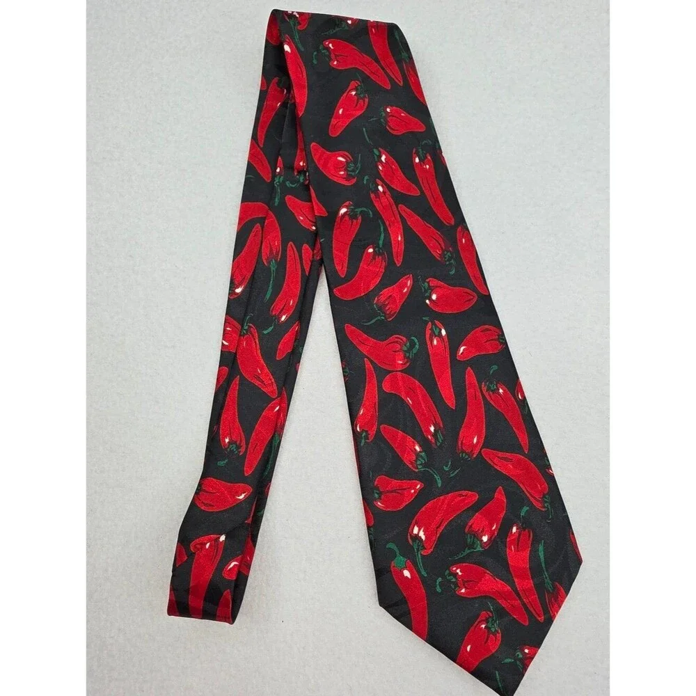 Steven Harris Men's Black Tie with Red Chili Pepper Print Poly 3985